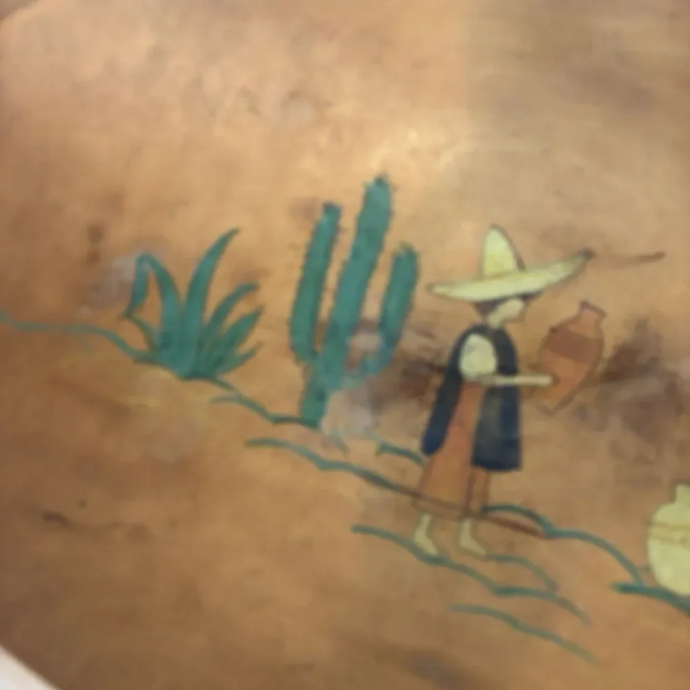 ⁠1930s VTG HandPainted Wood DoughBowl Mexican Southwestern Cactus 17